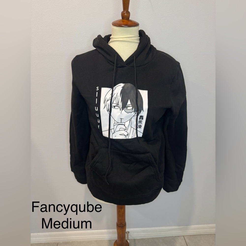 Men's Black Anime Graphic Hoodie Sweatshirt